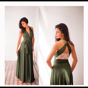 Convertible Versatile Olive Green Maxi Dress